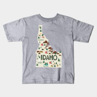 Idaho State USA Illustrated Map Kids T-Shirt